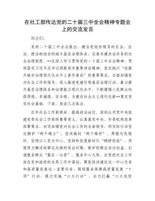 在社工部传达党的二十届三中全会精神专题会上的交流发言.docx