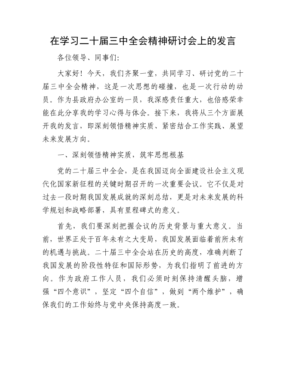 在学习二十届三中全会精神研讨会上的发言.docx_第1页