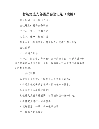 村级竞选支部委员会议记录（模版）.docx