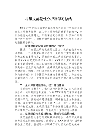村级支部党性分析及学习总结.docx