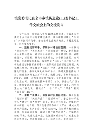 镇党委书记在全市乡镇街道党(工)委书记工作交流会上的交流发言.docx