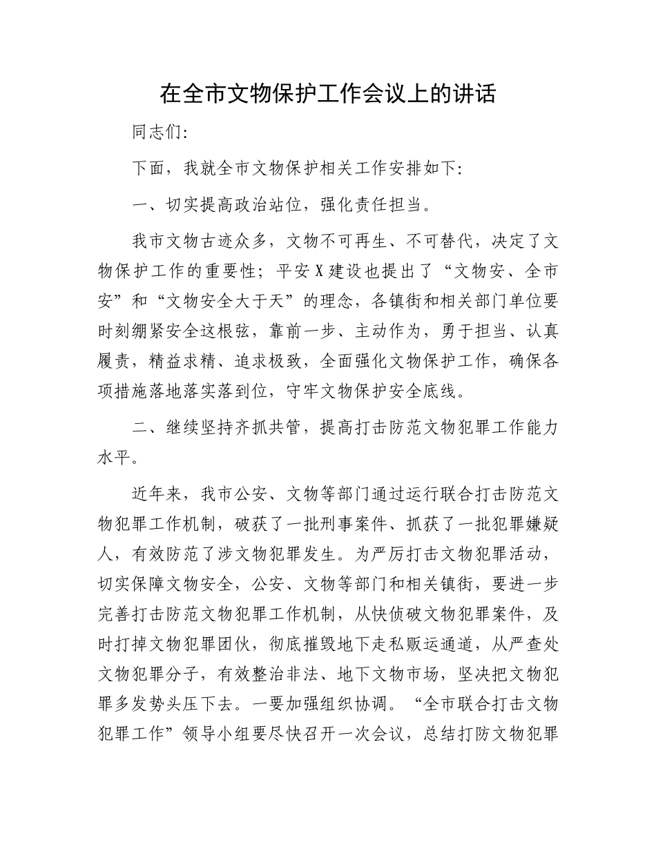 在全市文物保护工作会议上的讲话.docx_第1页