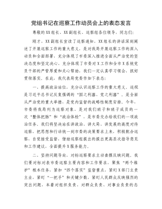 党组书记在巡察工作动员会上的表态发言.docx