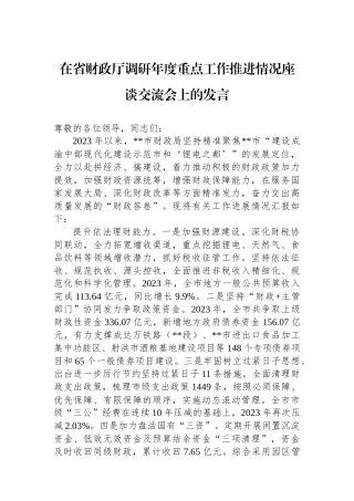 在省财政厅调研年度重点工作推进情况座谈交流会上的发言.docx