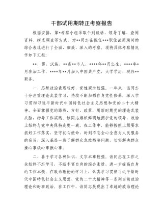 干部试用期转正考察报告.docx