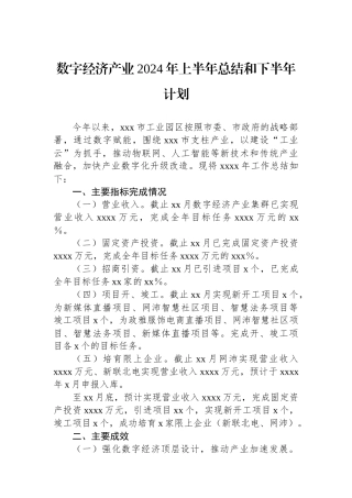 数字经济产业2024年上半年总结和下半年计划.docx