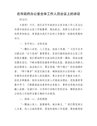 在市政府办公室全体工作人员会议上的讲话.docx