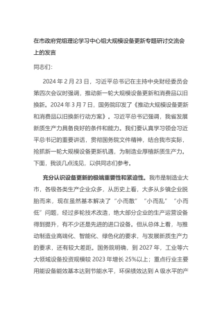 在市政府党组理论学习中心组大规模设备更新专题研讨交流会上的发言.docx