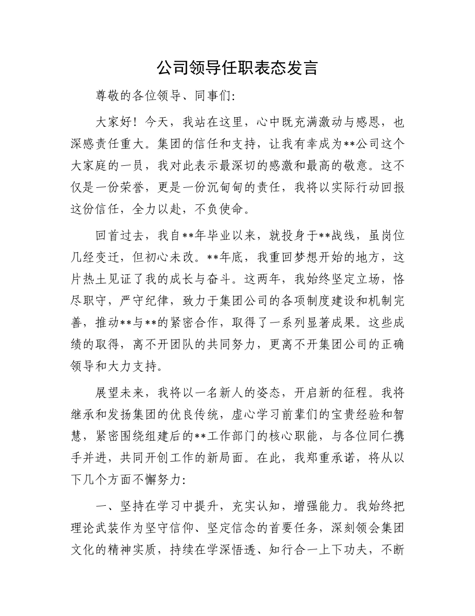 公司领导任职表态发言.docx_第1页