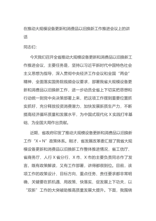 在推动大规模设备更新和消费品以旧换新工作推进会议上的讲话.docx
