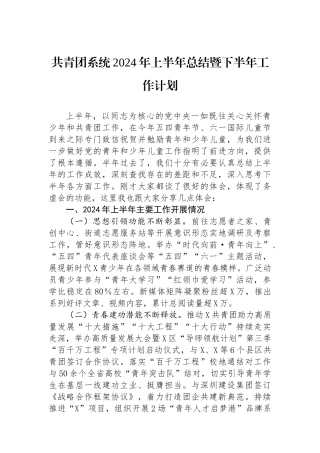 共青团系统2024年上半年总结暨下半年工作计划.docx