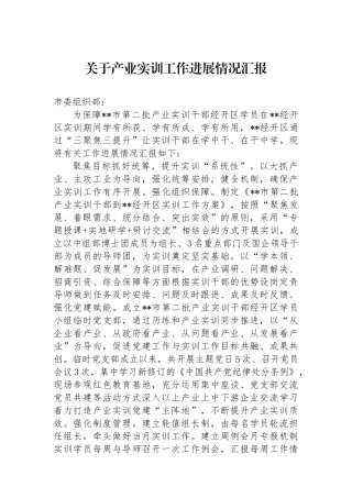 关于产业实训工作进展情况汇报.docx
