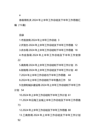 各级局机关2024年上半年工作总结及下半年工作思路汇编（15篇）.docx
