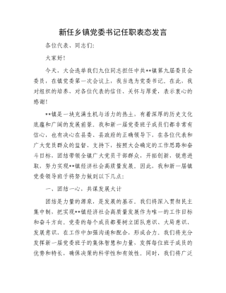 新任乡镇党委书记任职表态发言.docx