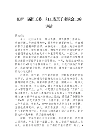 在新一届团工委、妇工委班子座谈会上的讲话.docx
