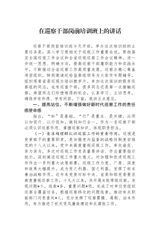 在巡察干部岗前培训班上的讲话.docx