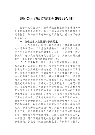 集团公司纪检监察体系建设综合报告.docx