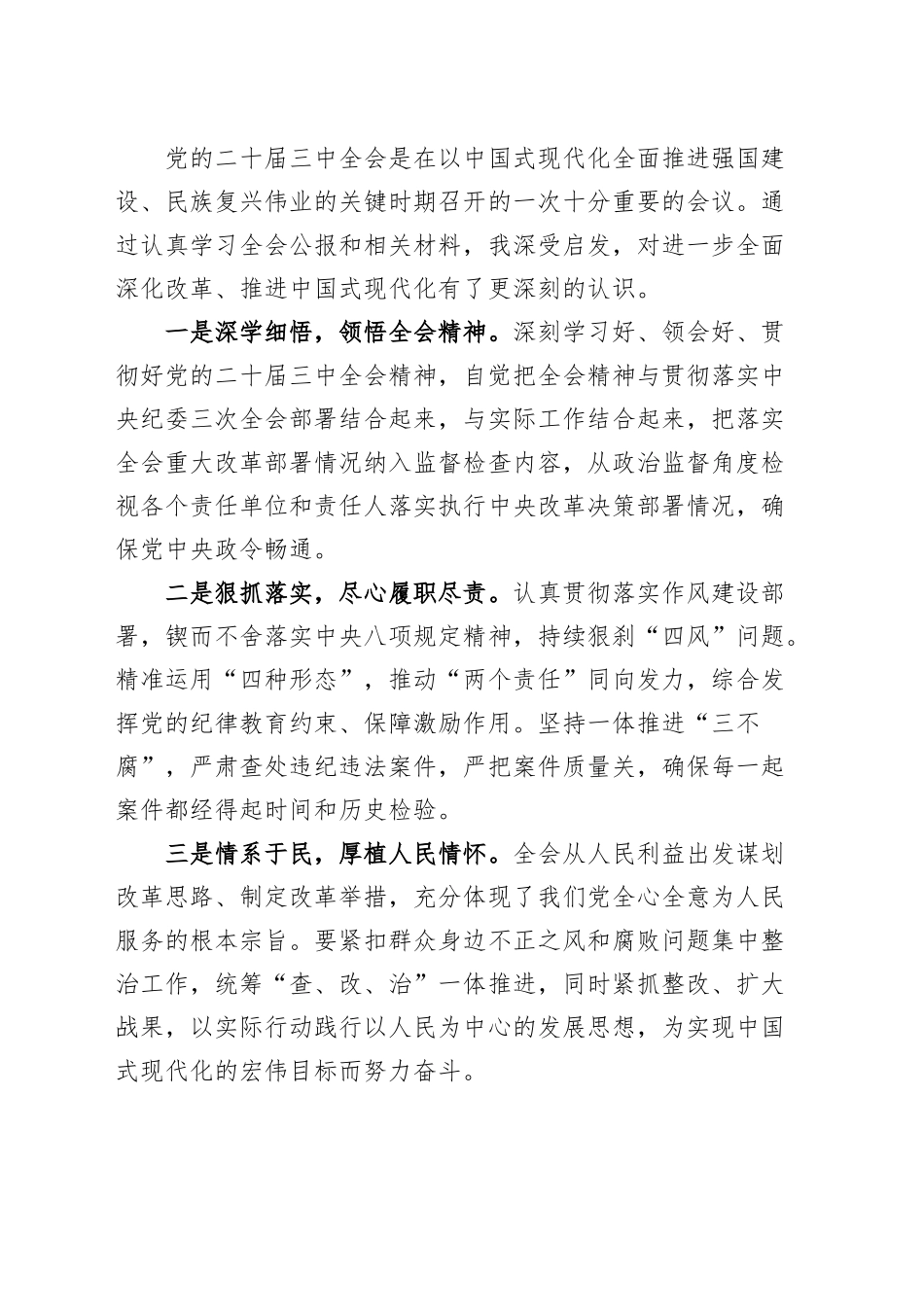 纪检干部学习二十届三中全会研讨发言材料心得体会交流讲话（10篇）.docx_第3页