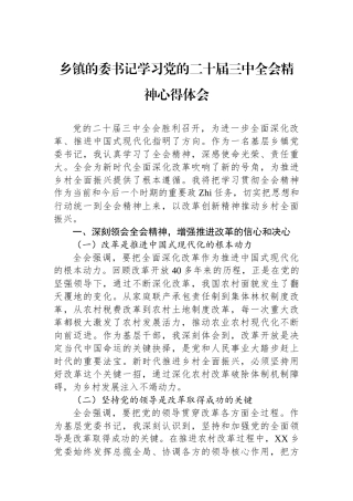乡镇的委书记学习党的二十届三中全会精神心得体会.docx