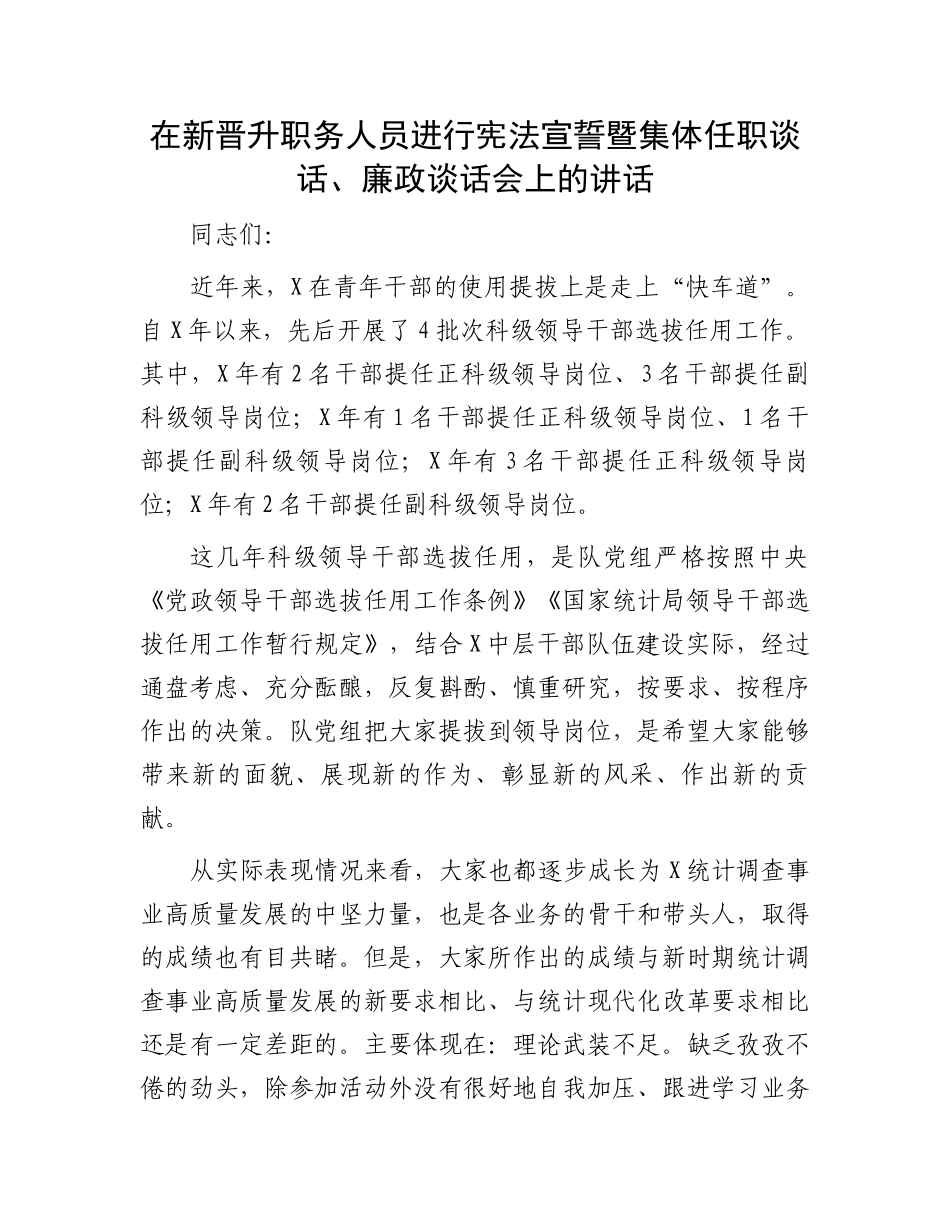 在新晋升职务人员进行宪法宣誓暨集体任职谈话、廉政谈话会上的讲话.docx_第1页