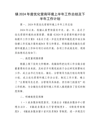 镇2024年度优化营商环境上半年工作总结及下半年工作计划.docx