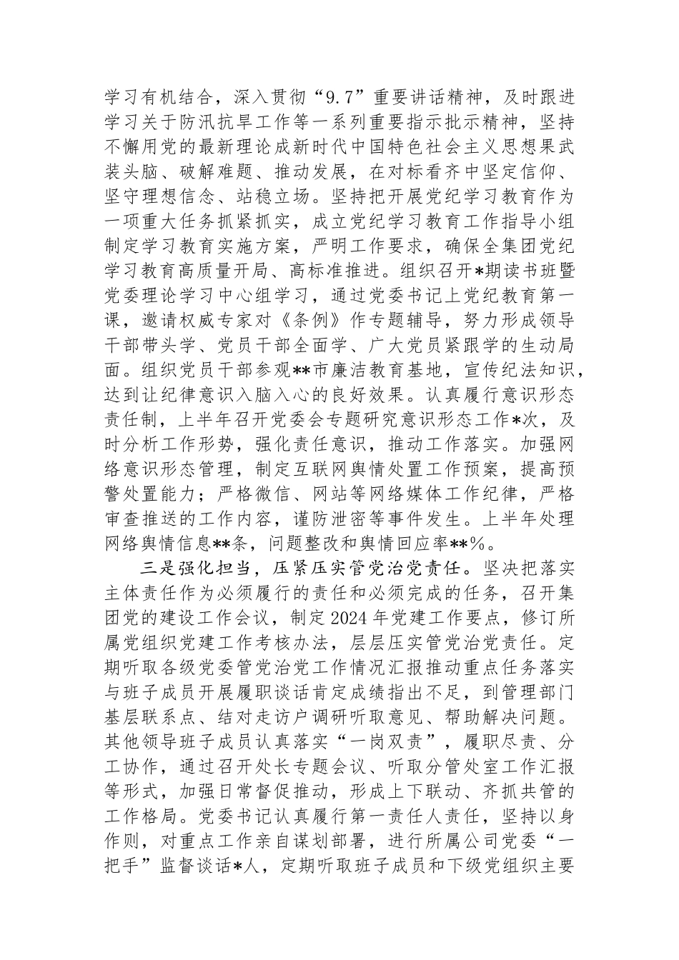 集团公司党委2024年上半年履行全面从严治党主体责任报告.docx_第2页