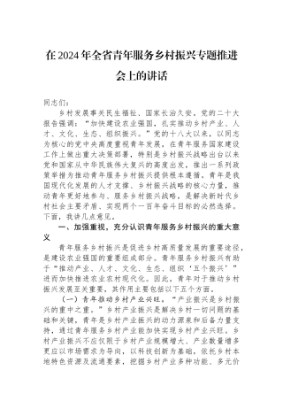 在2024年全省青年服务乡村振兴专题推进会上的讲话.docx