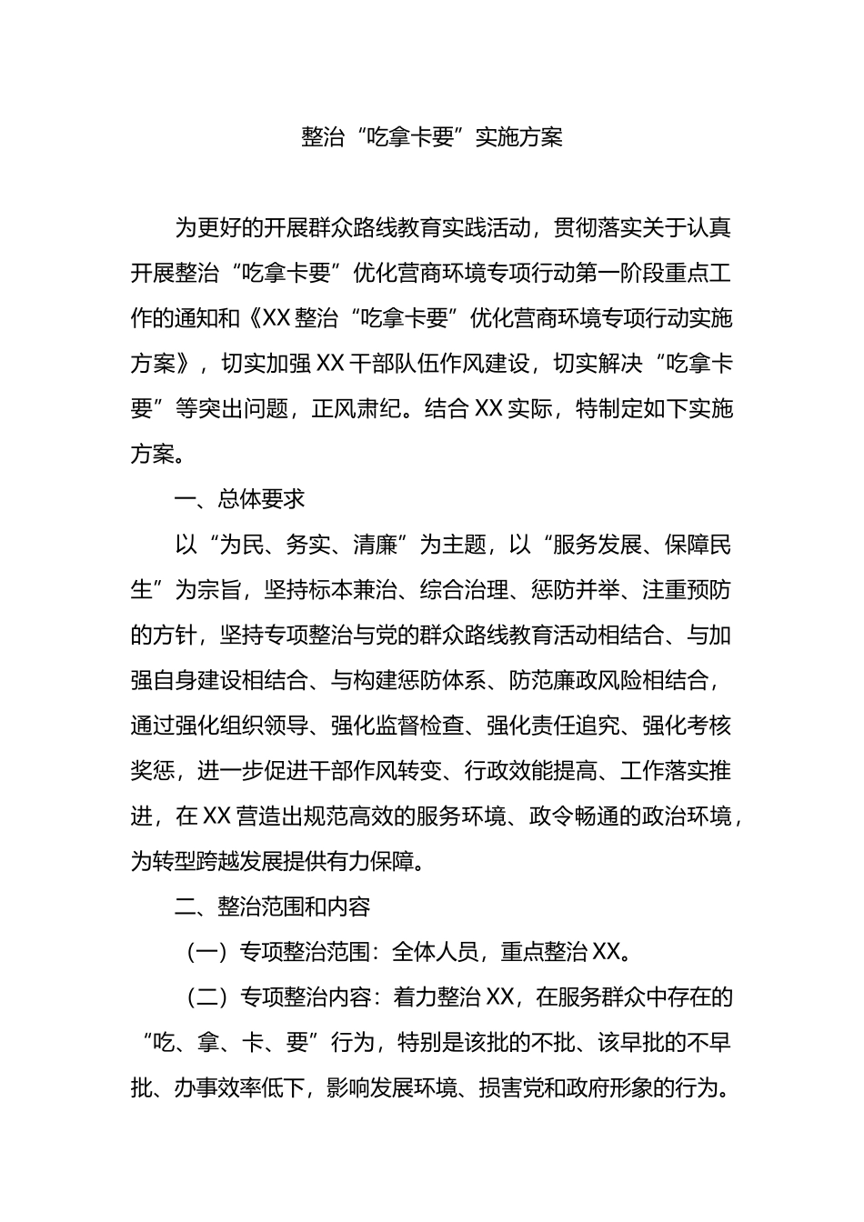 整治“吃拿卡要”实施方案.docx_第1页
