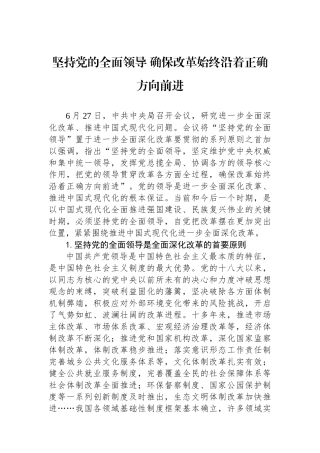 坚持党的全面领导 确保改革始终沿着正确政治方向前进.docx