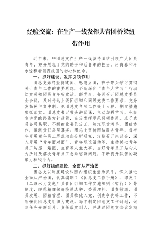 经验交流：在生产一线发挥共青团桥梁纽带作用.docx