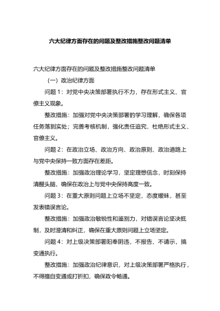 六大纪律方面存在的问题及整改措施整改问题清单.docx