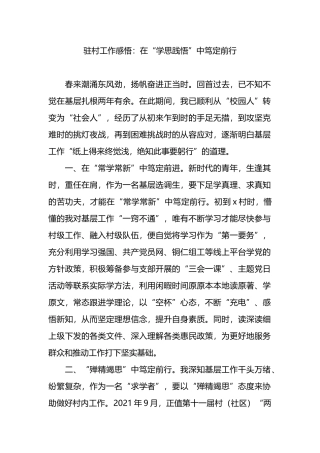 驻村工作感悟：在“学思践悟”中笃定前行.docx