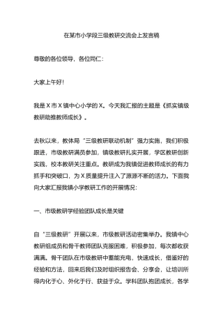 在某市小学段三级教研交流会上发言稿.docx