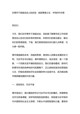 在青年干部座谈会上的讲话：砥砺青春之志，书写时代华章.docx