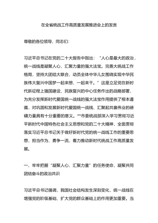 在全省统战工作高质量发展推进会上的发言.docx