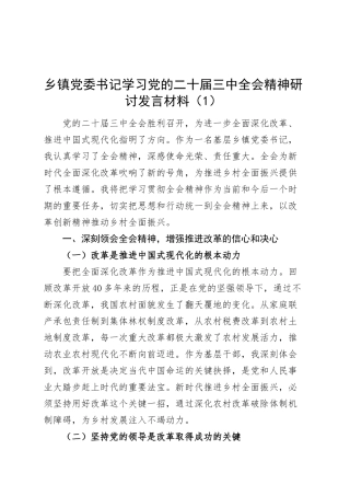 乡镇街道街道学习二十届三中全会精神研讨发言材料含书记心得体会（2篇）.docx