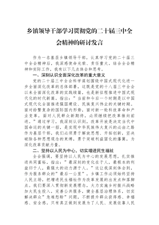 乡镇领导干部学习贯彻党的二十届三中全会精神的研讨发言.docx
