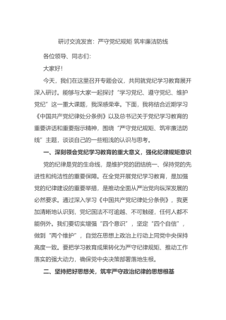 研讨交流发言：严守党纪规矩 筑牢廉洁防线.docx