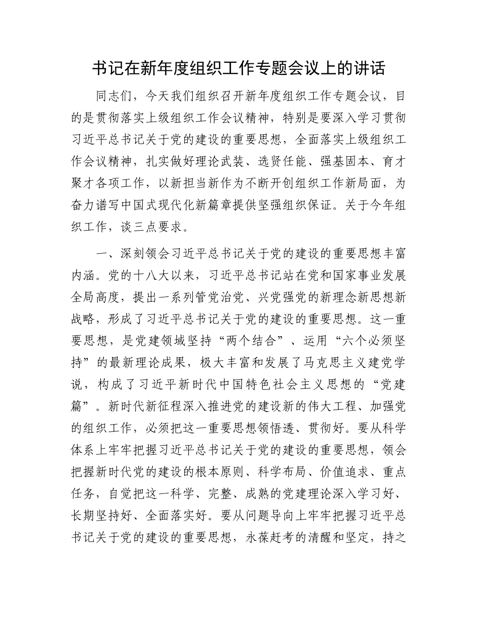 书记在新年度组织工作专题会议上的讲话.docx_第1页