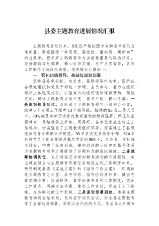 县委主题教育进展情况汇报.docx