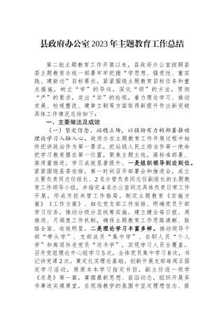 县政府办公室2023年主题教育工作总结.docx