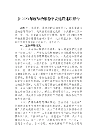 乡2023年度综治维稳平安建设述职报告.docx