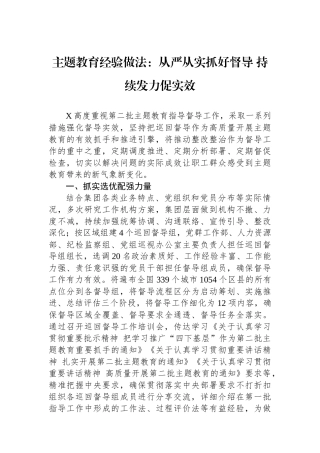 主题教育经验做法：从严从实抓好督导+持续发力促实效.docx