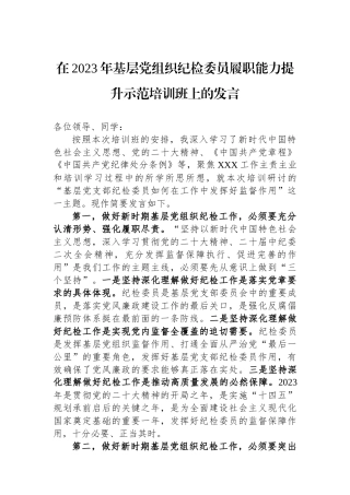 在2023年基层党组织纪检委员履职能力提升示范培训班上的发言.docx