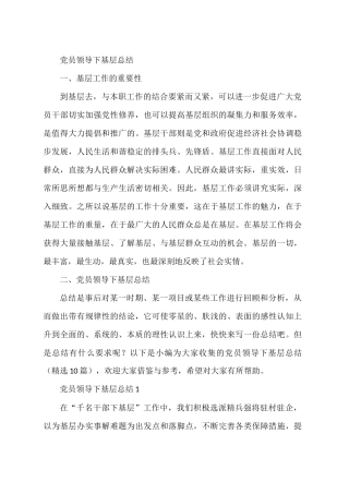 党员领导下基层总结汇编(10篇).docx