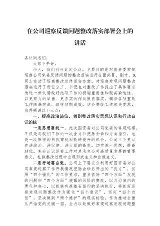 在公司巡察反馈问题整改落实部署会上的讲话.docx