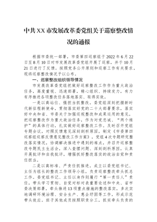 中共XX市发展改革委党组关于巡察整改情况的通报.docx