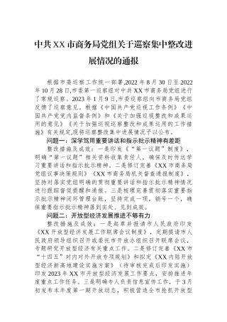 中共XX市商务局党组关于巡察集中整改进展情况的通报.docx