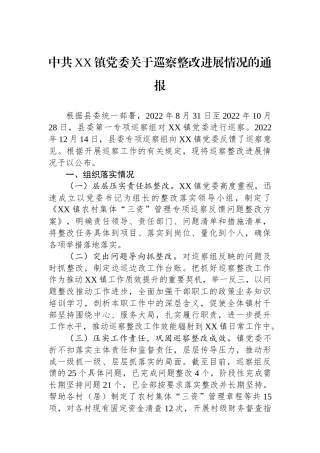 中共XX镇党委关于巡察整改进展情况的通报.docx