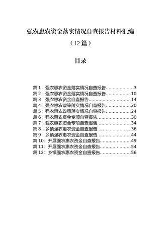 强农惠农资金落实情况自查报告材料汇编（12篇）.docx